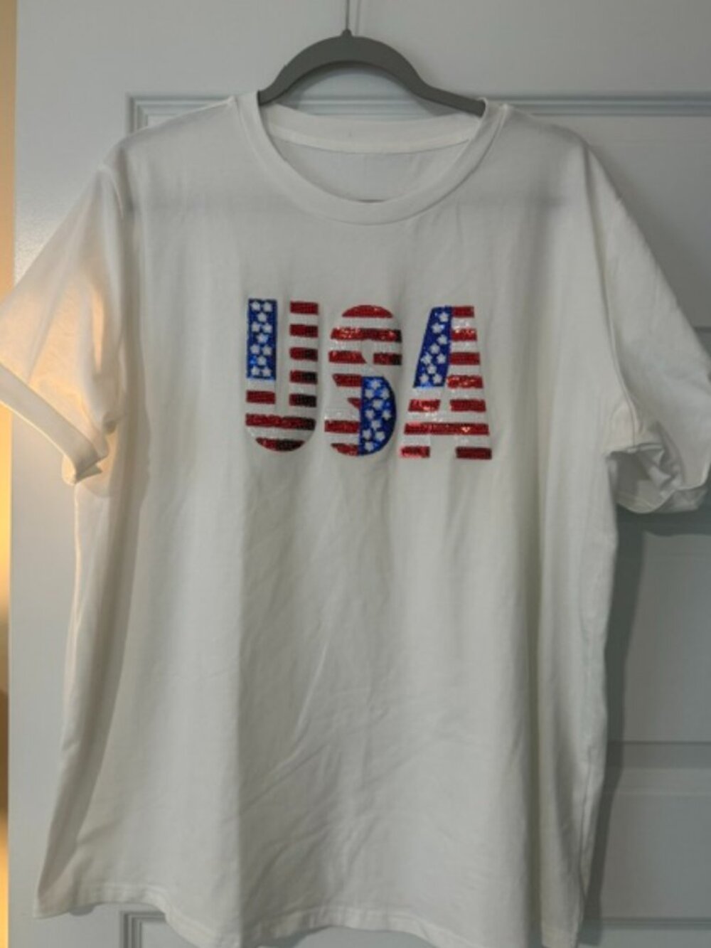 NWOT Basic White Tee with Sequined USA - Size 2XL